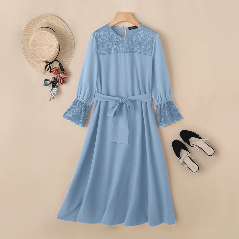 Elegant Dresses Lace Long Sleeve Belted