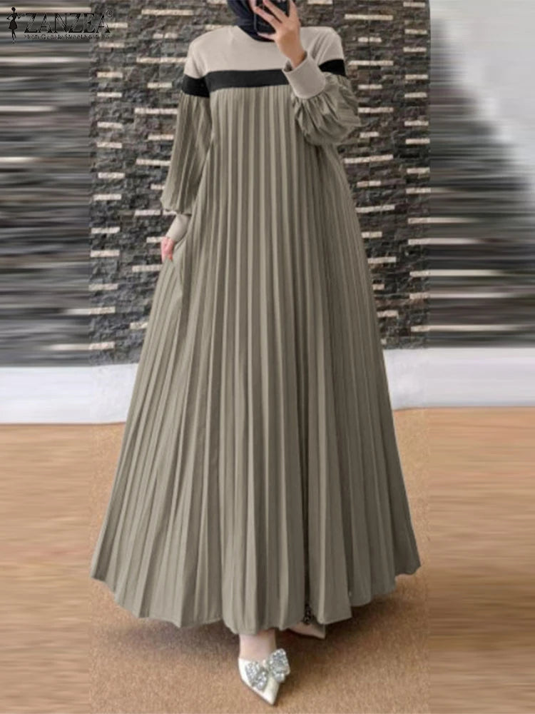 Pleated Patchwork Dress Long Robe