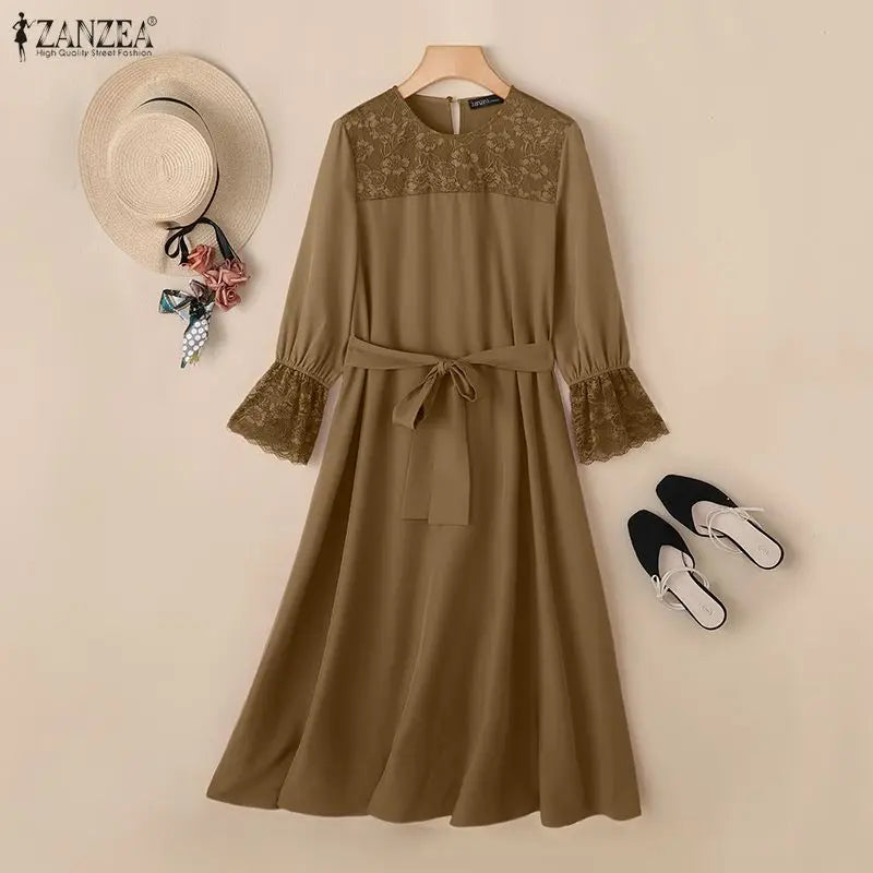 Elegant Dresses Lace Long Sleeve Belted