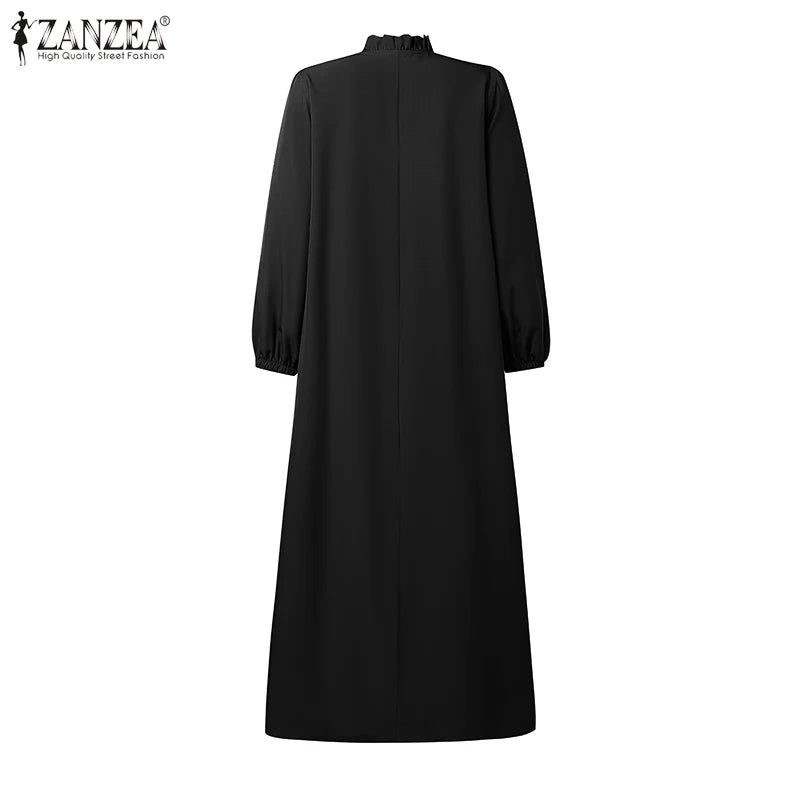 Abaya Robes Long Sleeve Ruffled Neck Solid Color