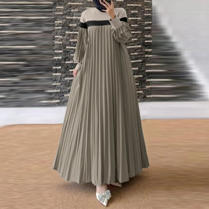 Pleated Patchwork Dress Long Robe