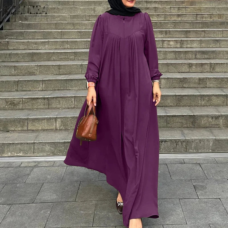 Abaya Robes Long Sleeve Ruffled Neck Solid Color