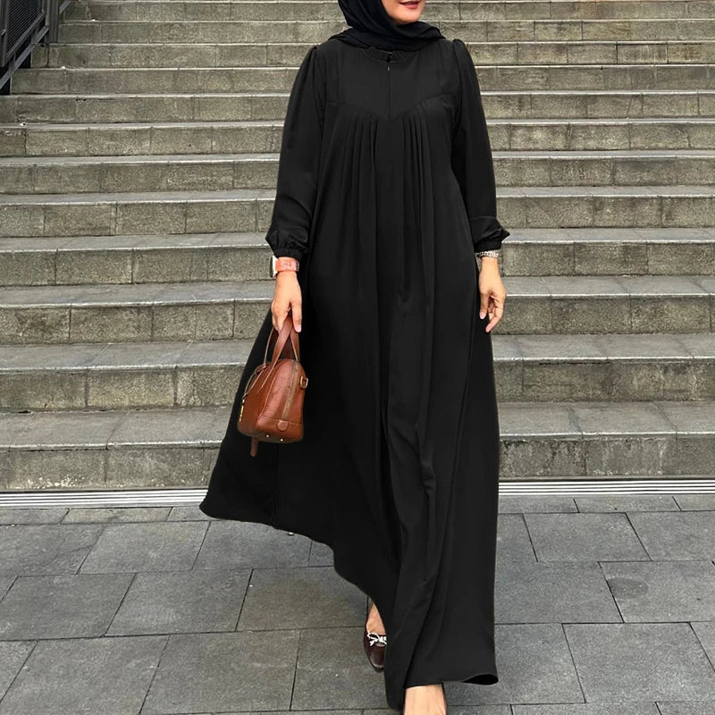 Abaya Robes Long Sleeve Ruffled Neck Solid Color