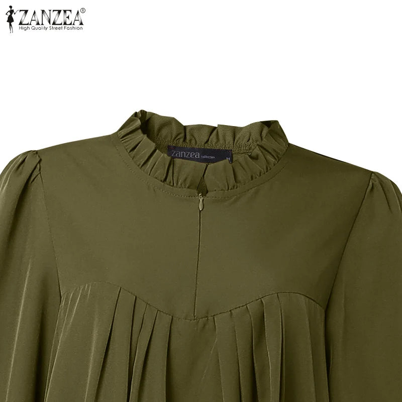 Abaya Robes Long Sleeve Ruffled Neck Solid Color