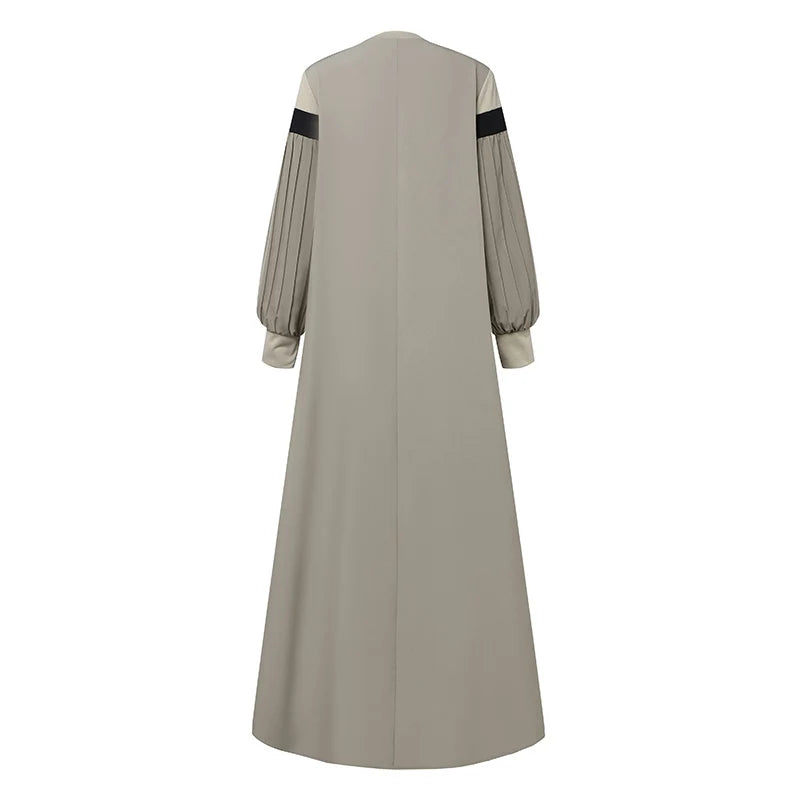Pleated Patchwork Dress Long Robe