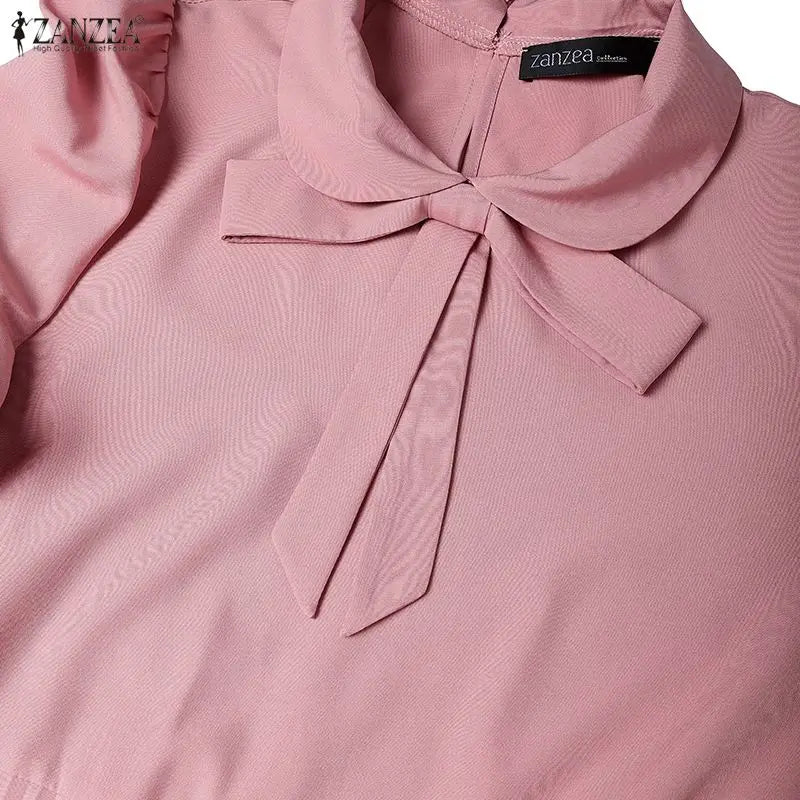 Long Lantern Sleeve Pleated Sundress Belted Robe Femme