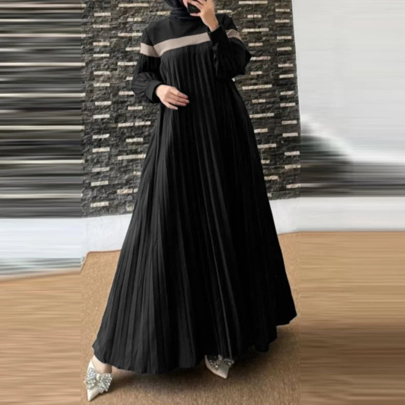 Pleated Patchwork Dress Long Robe