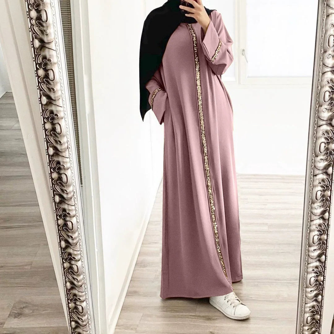 Abaya V-Neck, Long Sleeve, Belted Kaftan