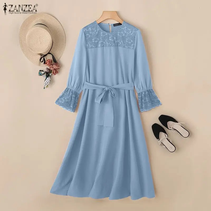 Elegant Dresses Lace Long Sleeve Belted