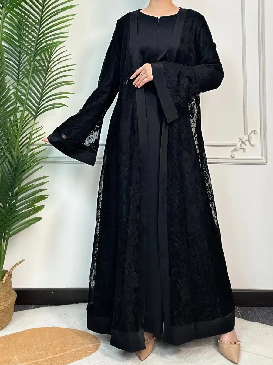 Ramadan Eid Prayer Lace Abaya 2 Piece Set