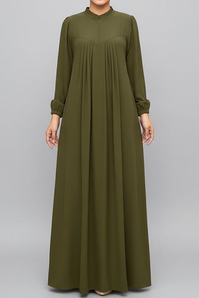 Abaya Robes Long Sleeve Ruffled Neck Solid Color