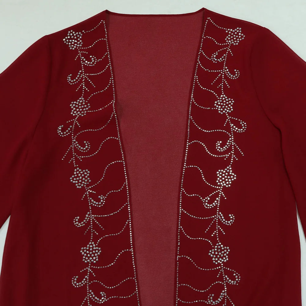 Long Sleeve Chiffon Cardigan Dress and Vest 2ps